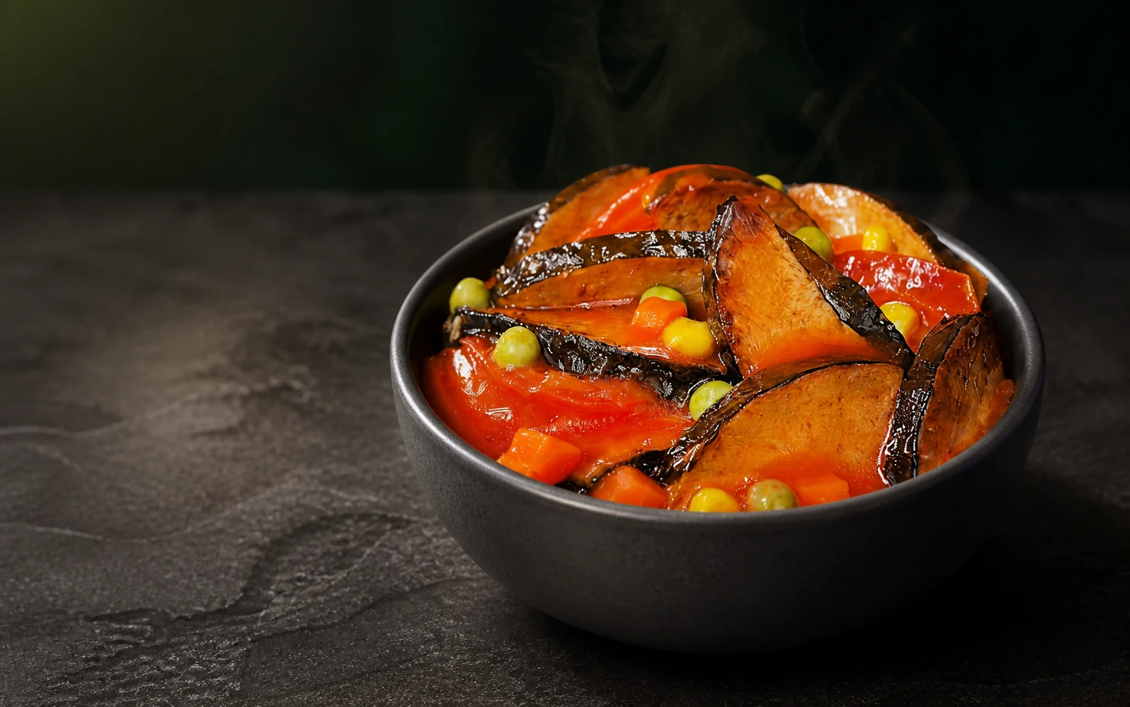 Vegan Fish with Tomato Sauce styled serving suggestion
