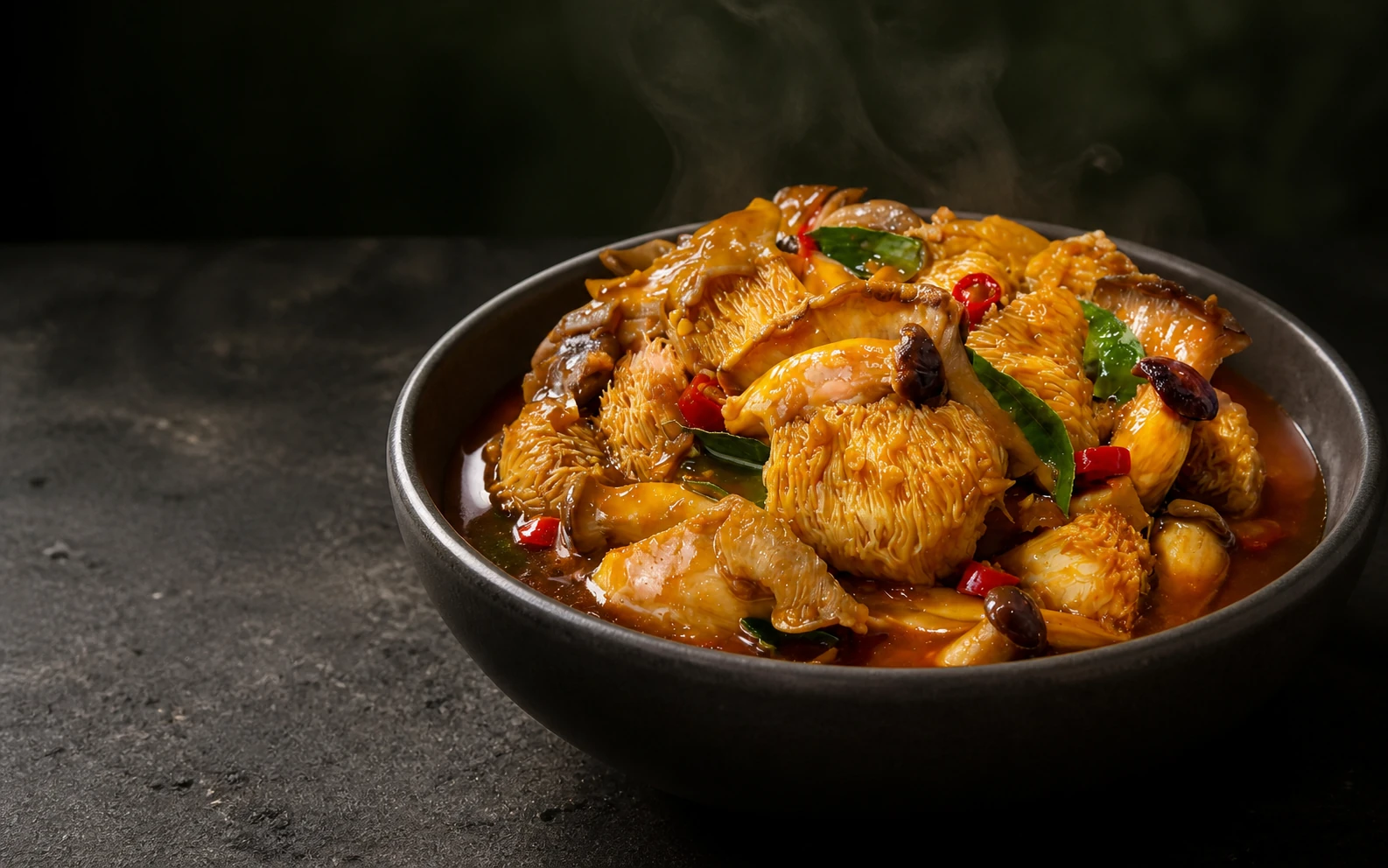 Kam Heong Braised Mushrooms styled serving suggestion