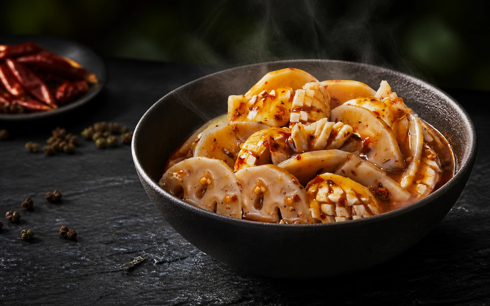 Mala Spicy Lotus Root Vegan Konjac styled serving suggestion