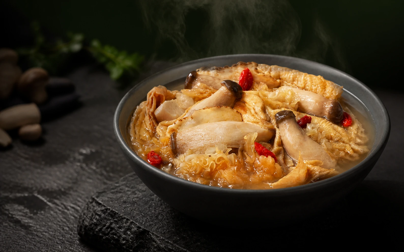 Herbal Snow Fungus Yuba styled serving suggestion